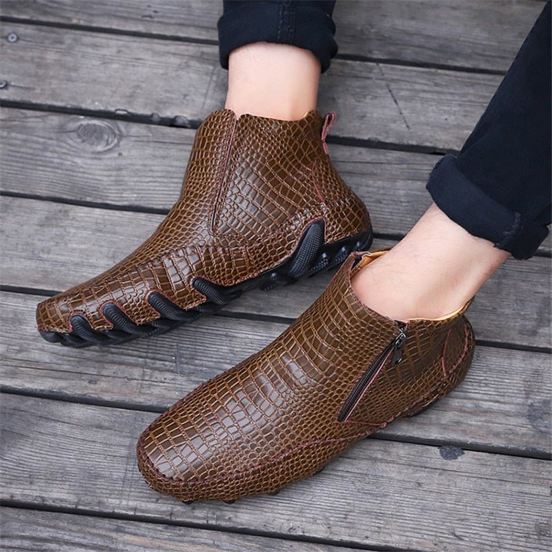 Ανδρικές Μπότες Πολυτέλεια British Alligator Leather Slip-on Ankle Boots - Καφέ 2