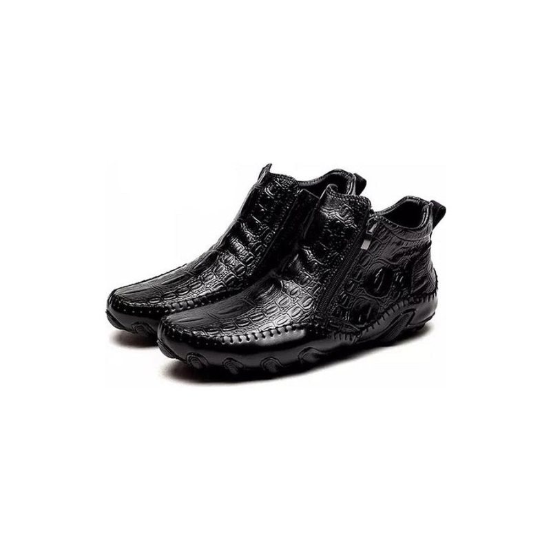 Ανδρικές Μπότες Πολυτέλεια British Alligator Leather Slip-on Ankle Boots - Μαύρο