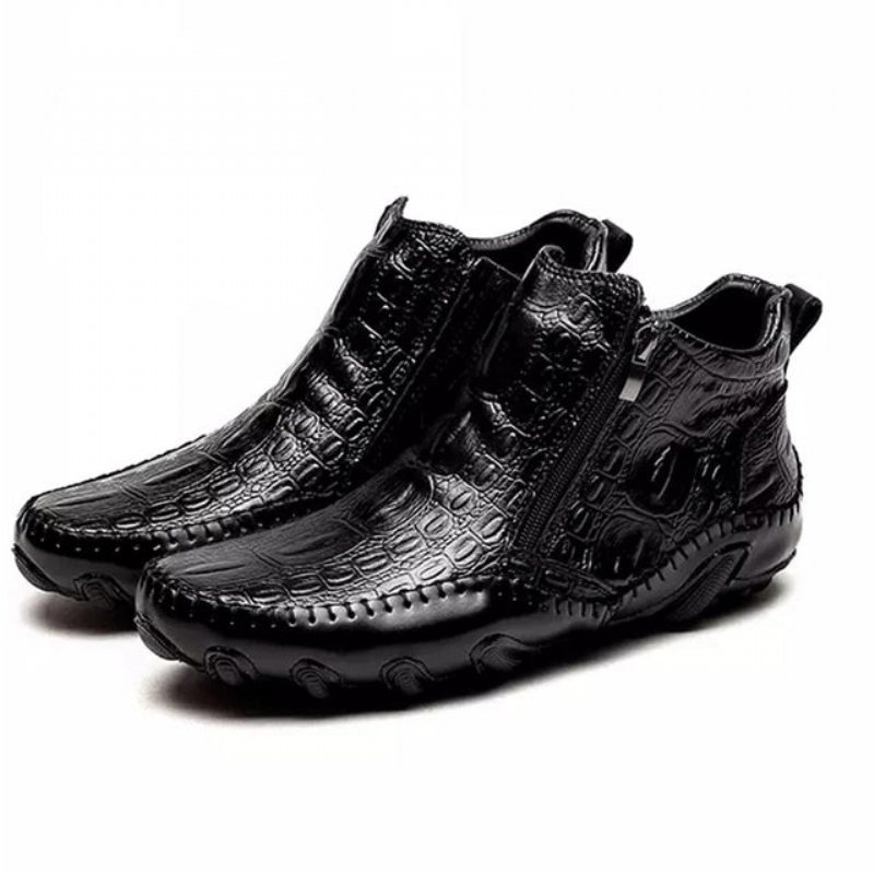 Ανδρικές Μπότες Πολυτέλεια British Alligator Leather Slip-on Ankle Boots - Μαύρο