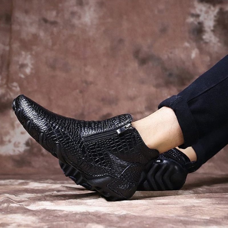 Ανδρικές Μπότες Πολυτέλεια British Alligator Leather Slip-on Ankle Boots - Μαύρο