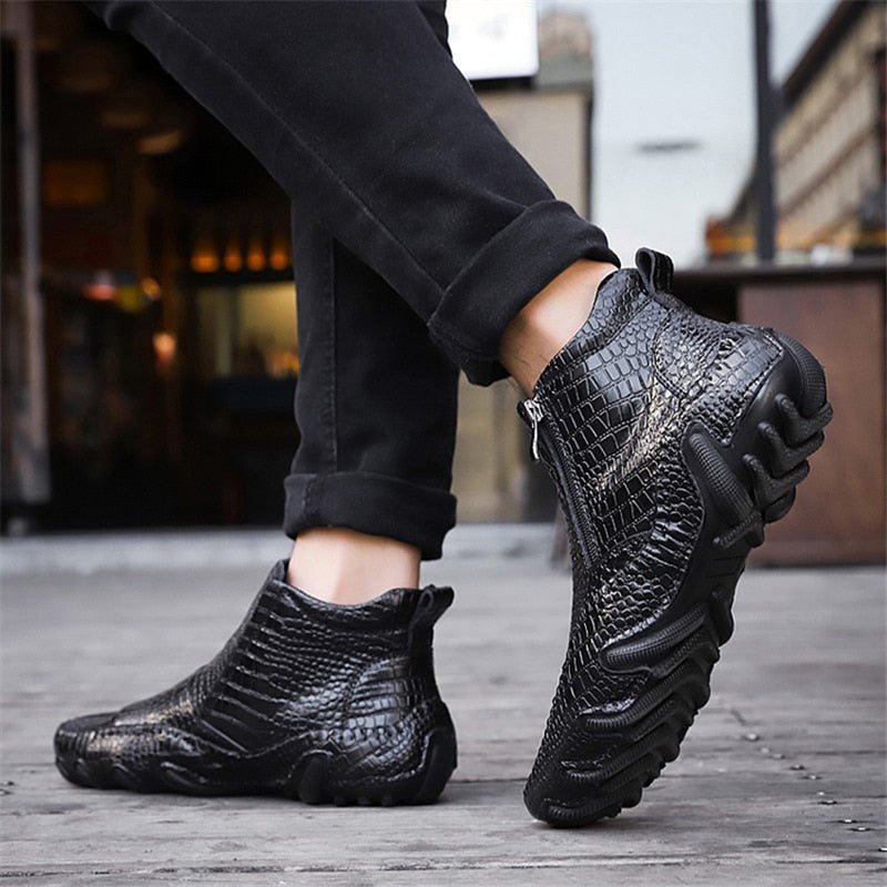 Ανδρικές Μπότες Πολυτέλεια British Alligator Leather Slip-on Ankle Boots - Μαύρο