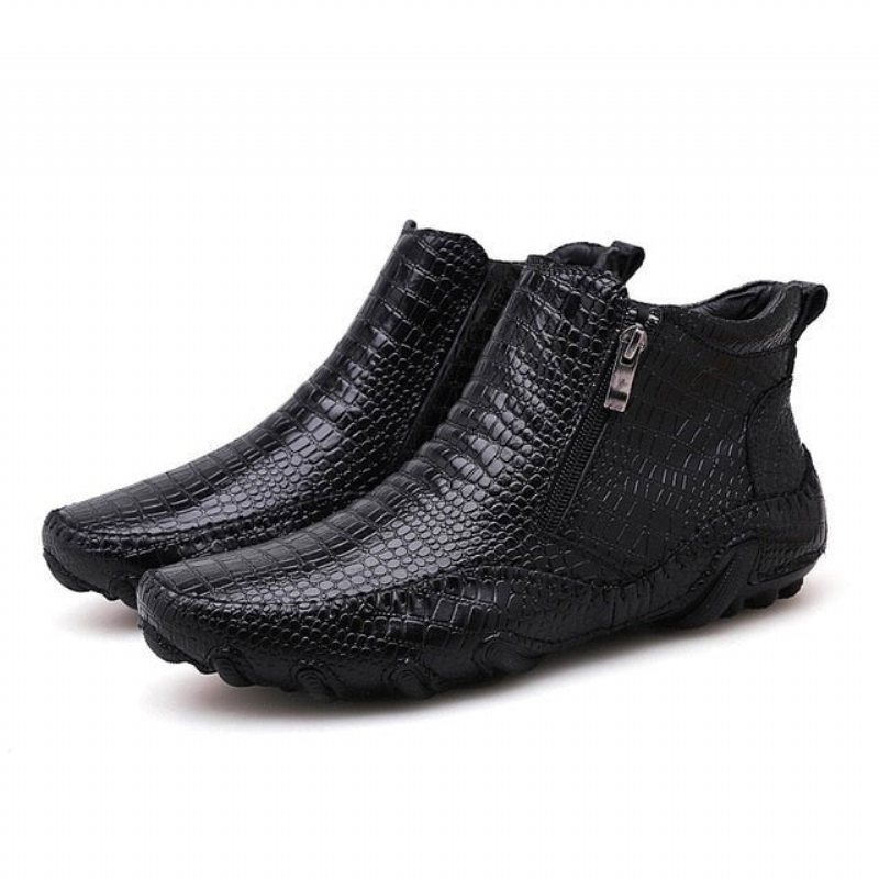 Ανδρικές Μπότες Πολυτέλεια British Alligator Leather Slip-on Ankle Boots - Μαύρο