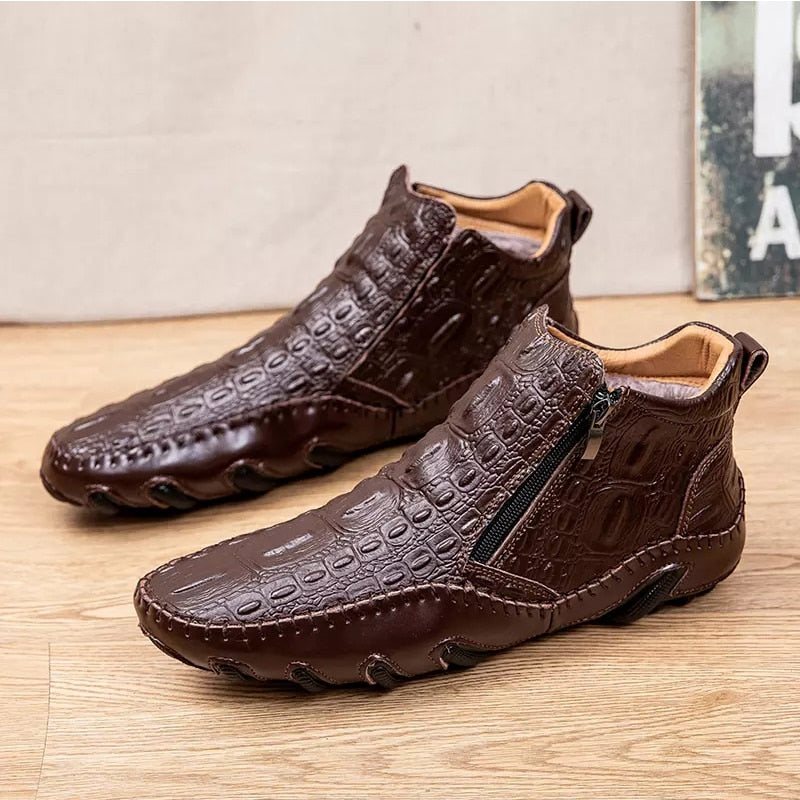 Ανδρικές Μπότες Πολυτέλεια British Alligator Leather Slip-on Ankle Boots - Καφέ