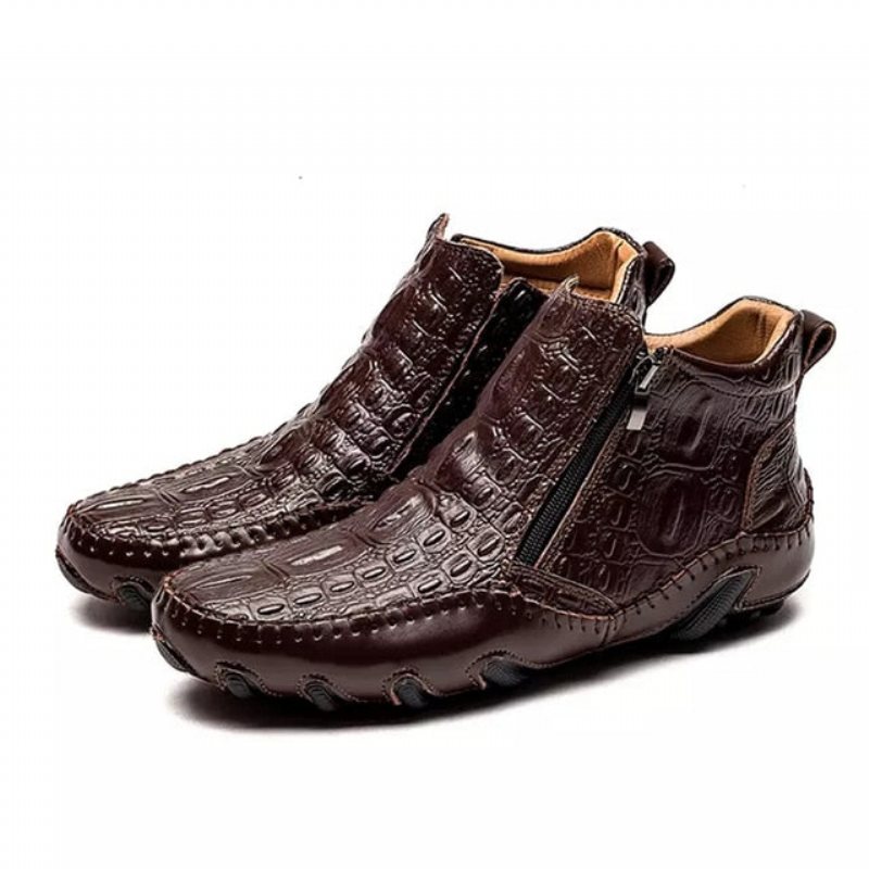 Ανδρικές Μπότες Πολυτέλεια British Alligator Leather Slip-on Ankle Boots - Καφέ