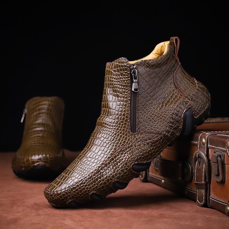 Ανδρικές Μπότες Πολυτέλεια British Alligator Leather Slip-on Ankle Boots - Καφέ 2