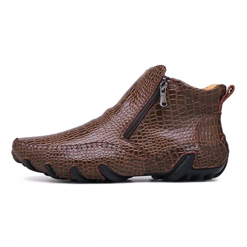 Ανδρικές Μπότες Πολυτέλεια British Alligator Leather Slip-on Ankle Boots - Καφέ 2