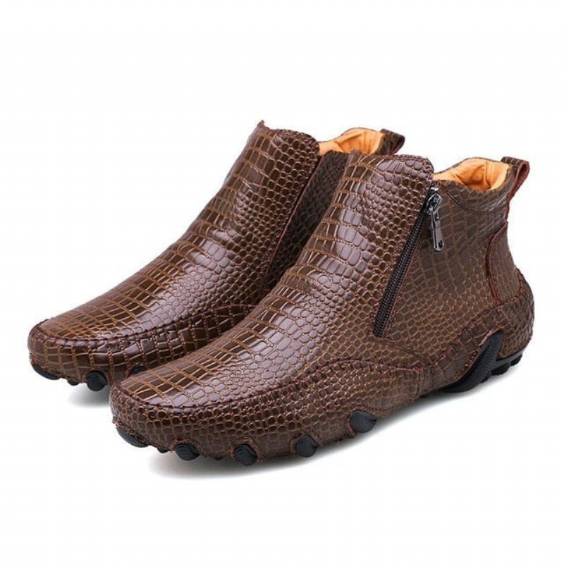 Ανδρικές Μπότες Πολυτέλεια British Alligator Leather Slip-on Ankle Boots - Καφέ 2