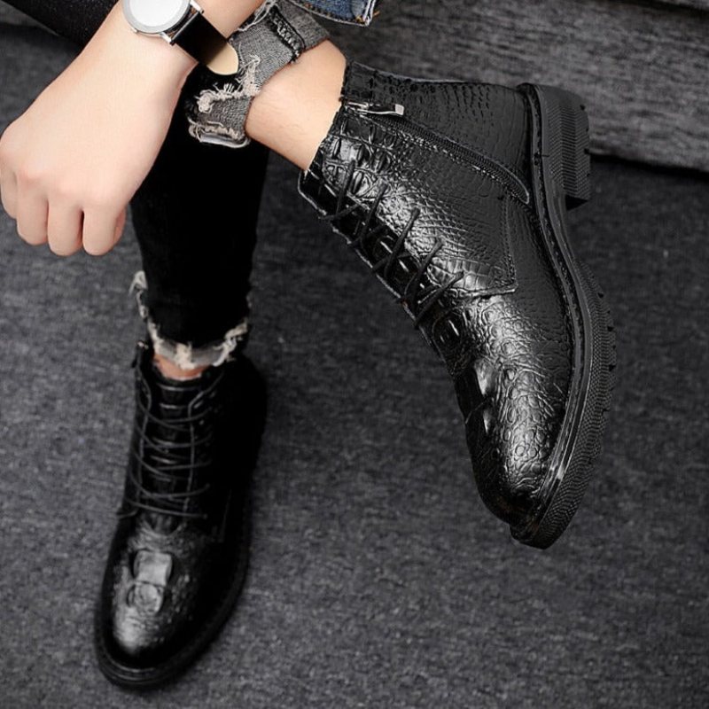 Ανδρικές Μπότες Πολυτέλεια Crocfur Crocodile Pattern Ankle Boots - Μαύρο 