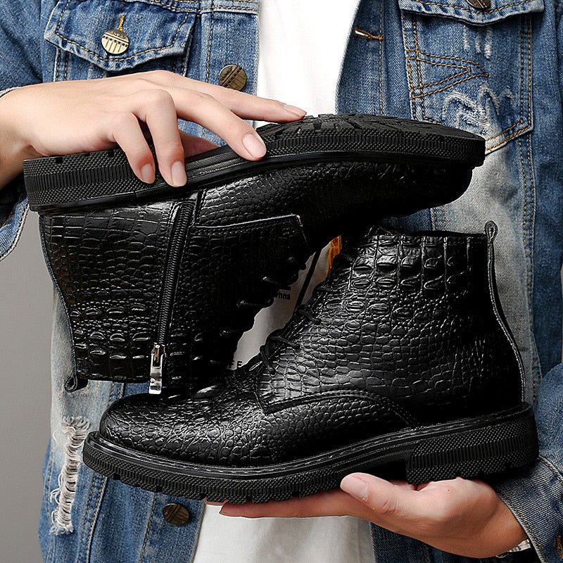 Ανδρικές Μπότες Πολυτέλεια Crocfur Crocodile Pattern Ankle Boots - Μαύρο 