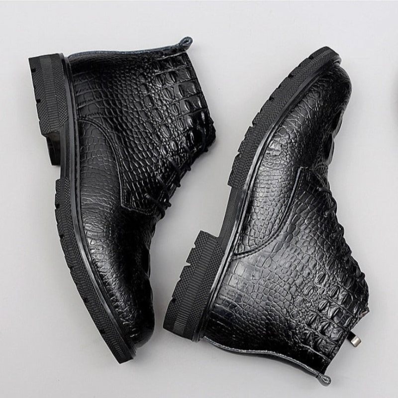 Ανδρικές Μπότες Πολυτέλεια Crocfur Crocodile Pattern Ankle Boots - Μαύρο 