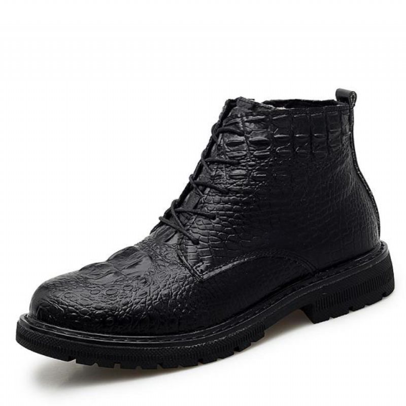 Ανδρικές Μπότες Πολυτέλεια Crocfur Crocodile Pattern Ankle Boots - Μαύρο 