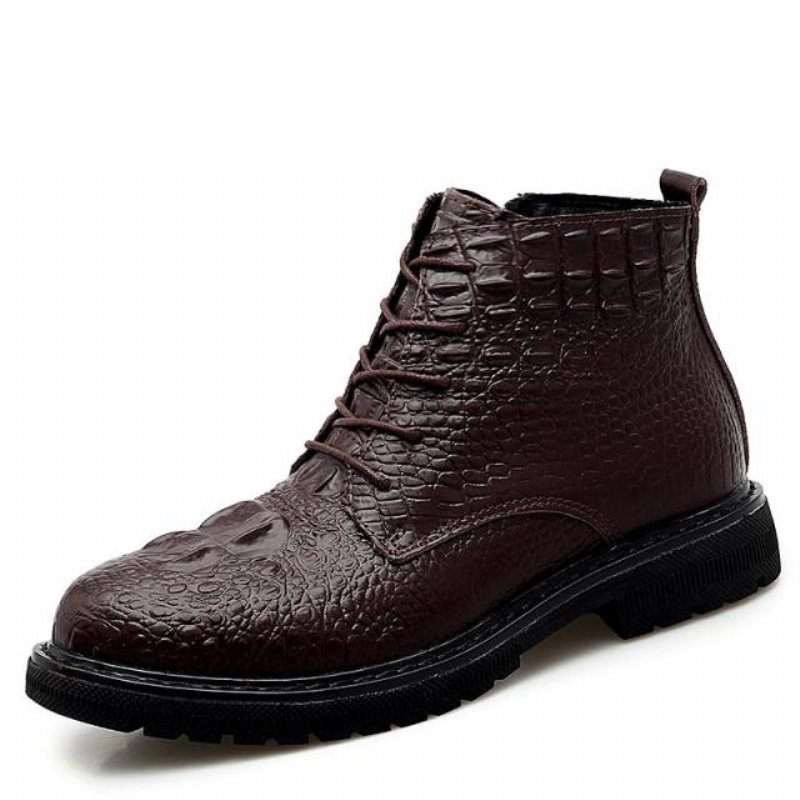 Ανδρικές Μπότες Πολυτέλεια Crocfur Crocodile Pattern Ankle Boots - Καφές