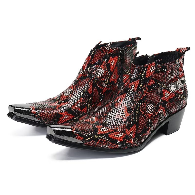 Ανδρικές Μπότες Πολυτέλεια Exotic Leather Statement Dress Boots - Κόκκινο