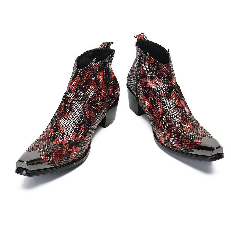 Ανδρικές Μπότες Πολυτέλεια Exotic Leather Statement Dress Boots - Κόκκινο