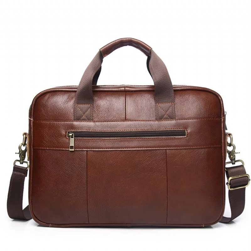 Ανδρικές Τσάντες Ώμου Executive Square Leather Satchel - Καφέ