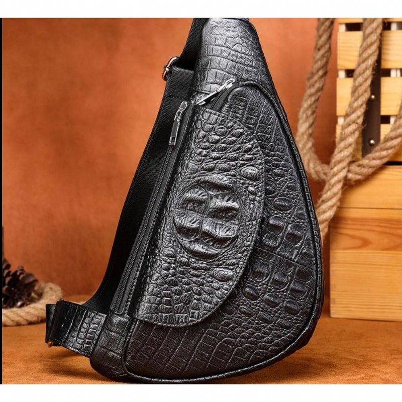 Ανδρικές Τσάντες Ώμου Exotic Saddle Leather Designer Τσάντα Αγγελιοφόρων - Μαύρο