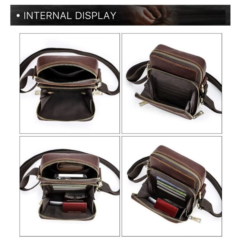 Ανδρικές Τσάντες Ώμου Πολυτέλεια Crossbody Τσάντα Messenger Collection Crazy Horse - Καφές