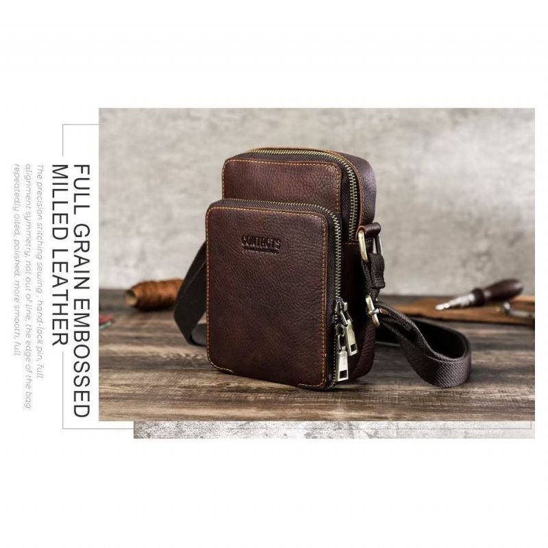 Ανδρικές Τσάντες Ώμου Πολυτέλεια Crossbody Τσάντα Messenger Collection Crazy Horse - Καφές