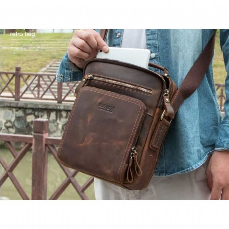 Ανδρικές Τσάντες Ώμου Πολυτέλεια Crossbody Τσάντα Messenger Crazy Horse Classic Collection - Καφές