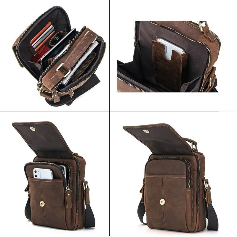 Ανδρικές Τσάντες Ώμου Πολυτέλεια Crossbody Τσάντα Messenger Crazy Horse Classic Collection - Καφές