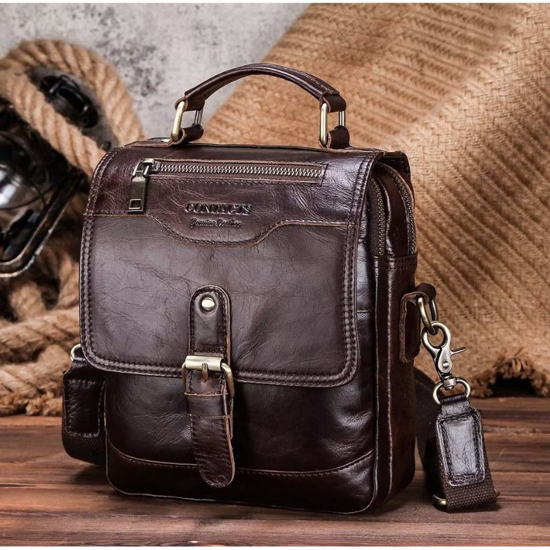 Ανδρικές Τσάντες Ώμου Πολυτέλεια Crossbody Τσάντα Messenger Crazy Horse Rugged Collection - Καφές