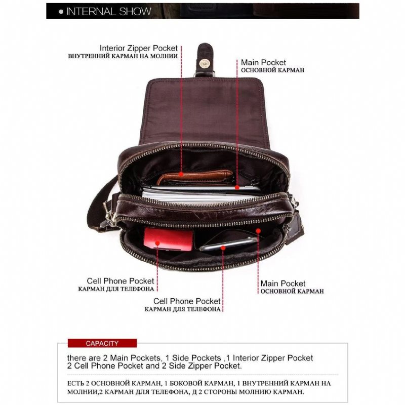 Ανδρικές Τσάντες Ώμου Πολυτέλεια Crossbody Τσάντα Messenger Crazy Horse Rugged Collection - Καφές