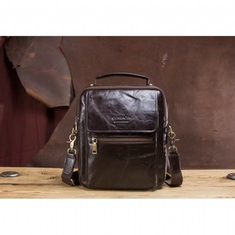 Ανδρικές Τσάντες Ώμου Πολυτέλεια Crossbody Τσάντα Messenger Crazy Horse Rugged Collection - Καφές