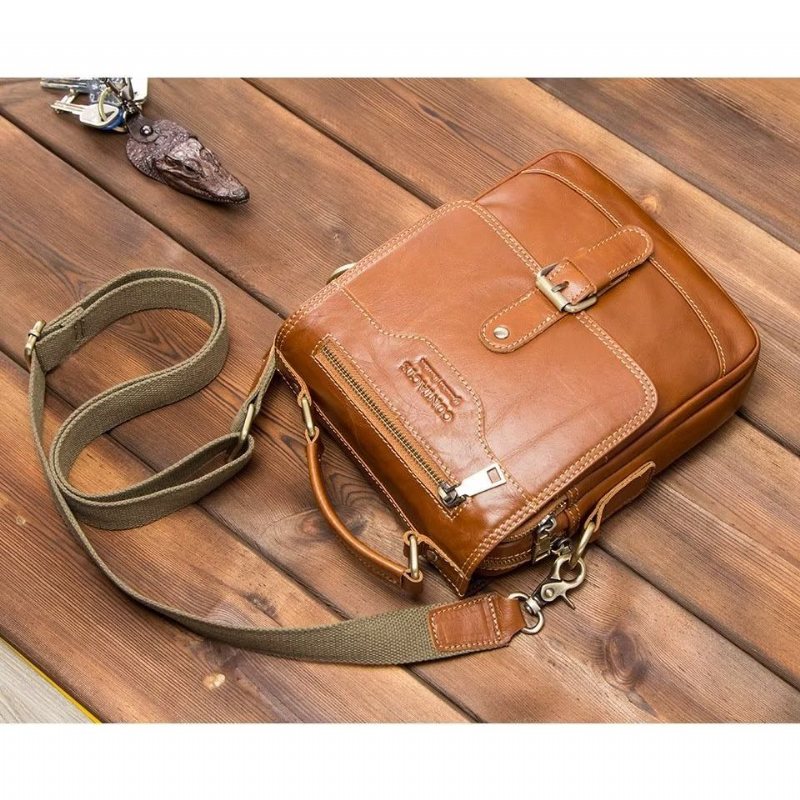 Ανδρικές Τσάντες Ώμου Πολυτέλεια Crossbody Τσάντα Messenger Crazy Horse Rugged Collection - Καφέ