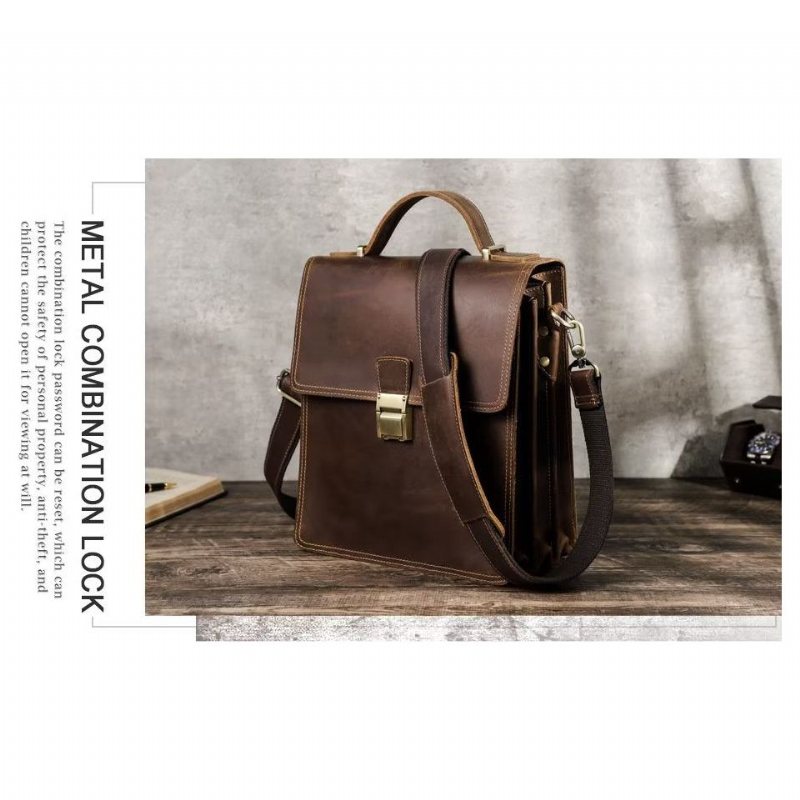 Ανδρικές Τσάντες Ώμου Πολυτέλεια Crossbody Τσάντα Messenger Crazy Horse Vintage Συλλογή - Καφές