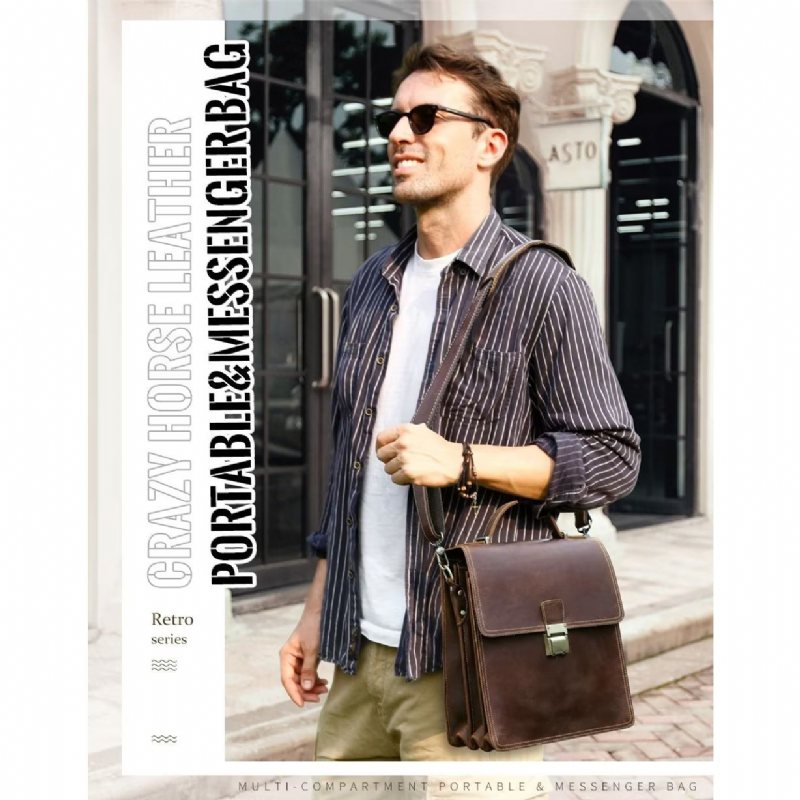 Ανδρικές Τσάντες Ώμου Πολυτέλεια Crossbody Τσάντα Messenger Crazy Horse Vintage Συλλογή - Καφές