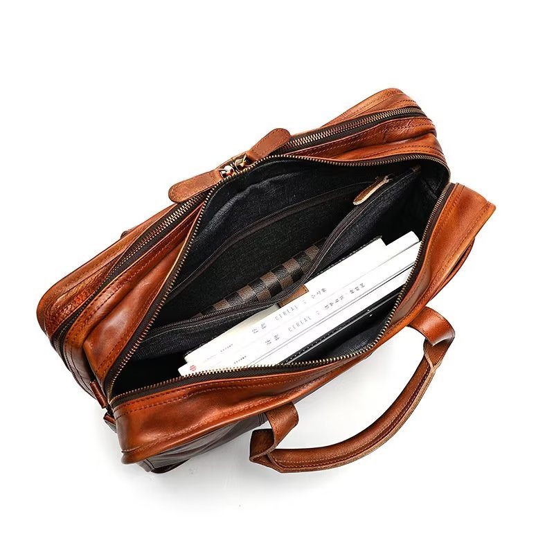 Ανδρικοί Χαρτοφύλακες Cowhide Travel Tote Elegant Πολυτέλεια Handbag - Καφέ