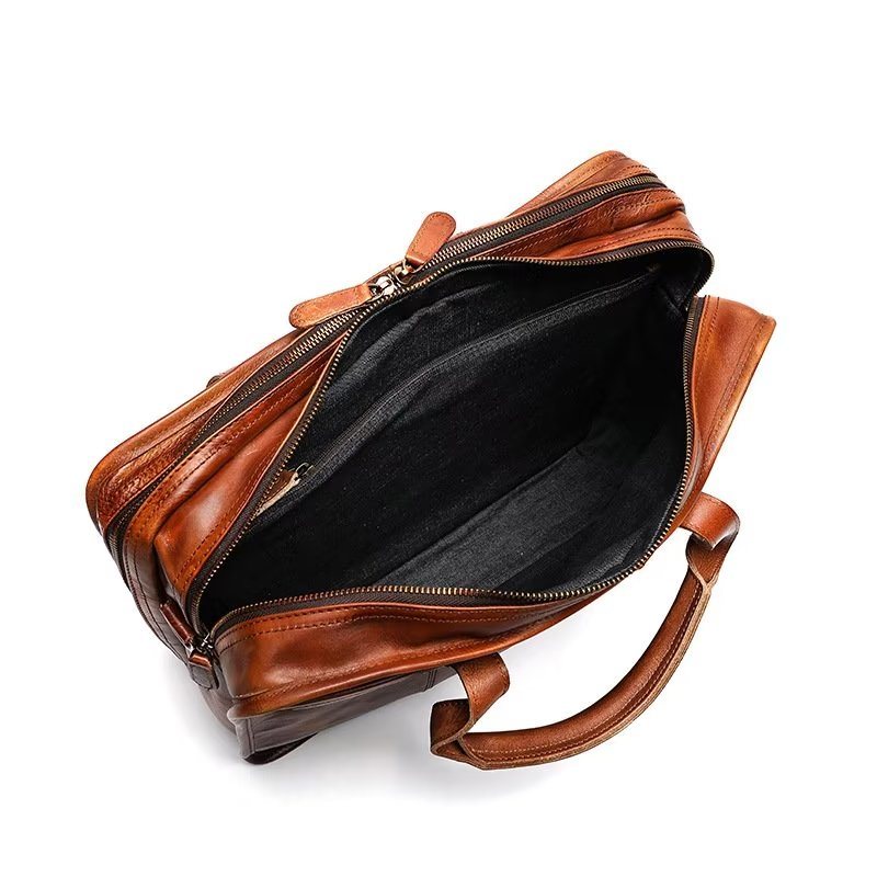 Ανδρικοί Χαρτοφύλακες Cowhide Travel Tote Elegant Πολυτέλεια Handbag - Καφέ