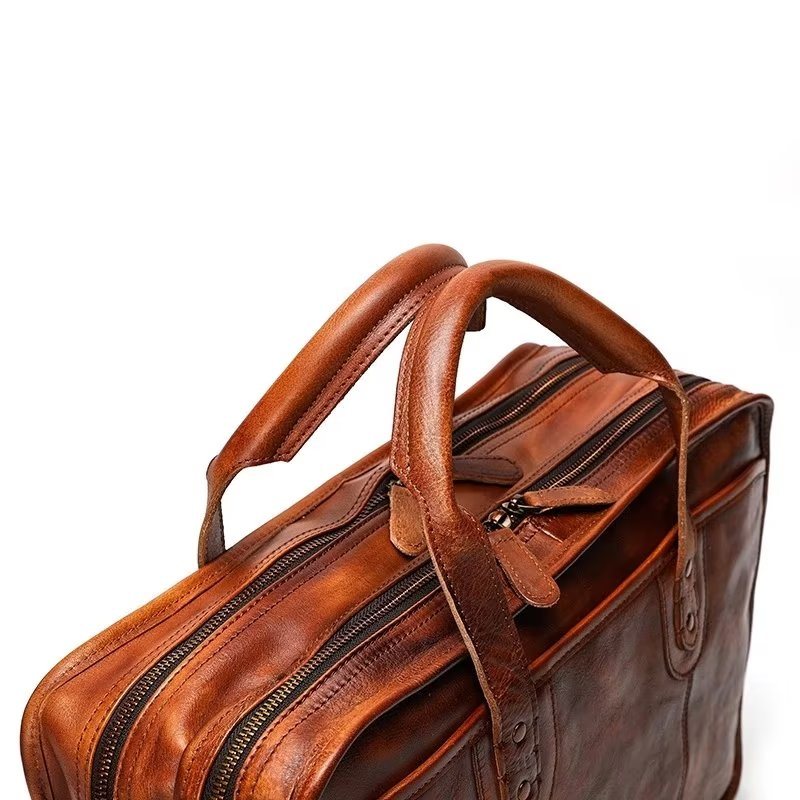 Ανδρικοί Χαρτοφύλακες Cowhide Travel Tote Elegant Πολυτέλεια Handbag - Καφέ