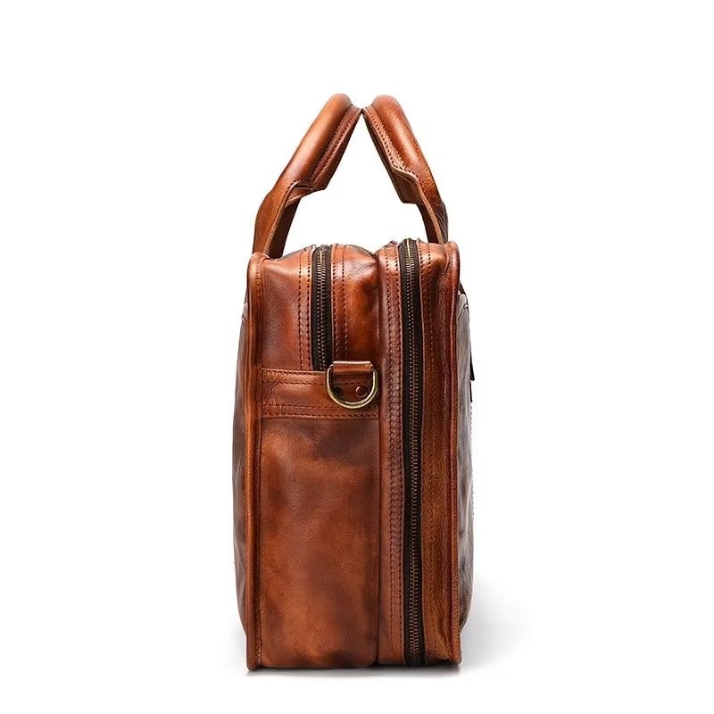 Ανδρικοί Χαρτοφύλακες Cowhide Travel Tote Elegant Πολυτέλεια Handbag - Καφέ