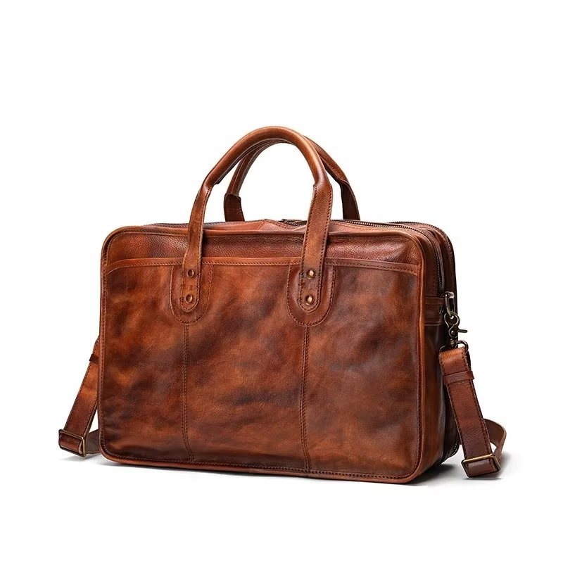 Ανδρικοί Χαρτοφύλακες Cowhide Travel Tote Elegant Πολυτέλεια Handbag - Καφέ