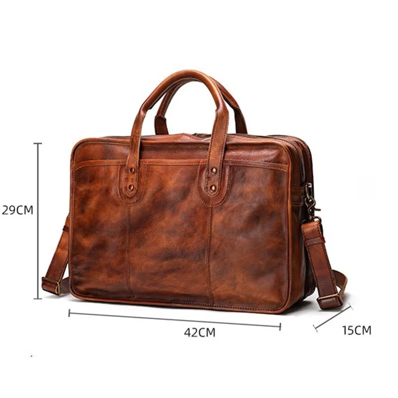 Ανδρικοί Χαρτοφύλακες Cowhide Travel Tote Elegant Πολυτέλεια Handbag - Καφέ