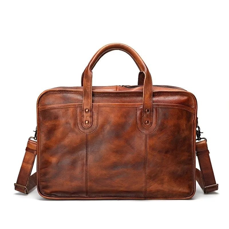 Ανδρικοί Χαρτοφύλακες Cowhide Travel Tote Elegant Πολυτέλεια Handbag - Καφέ