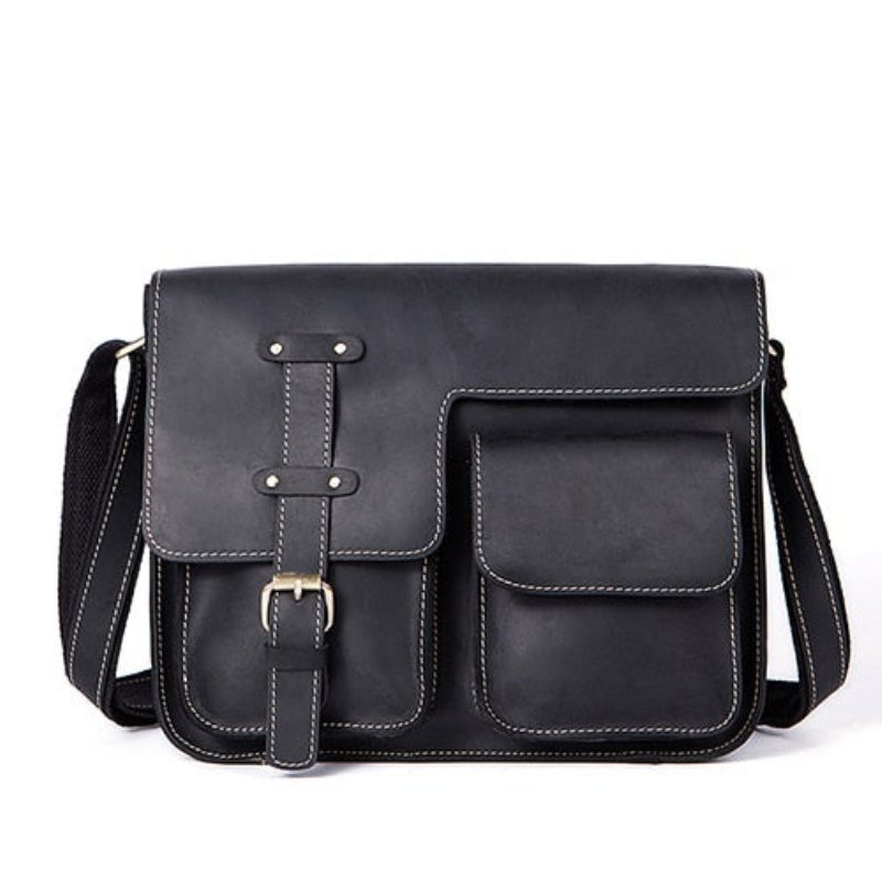 Ανδρικοί Χαρτοφύλακες Πολυτέλεια Exotic Leather Vintage Flap Crossbody Χαρτοφύλακας - Μαύρος