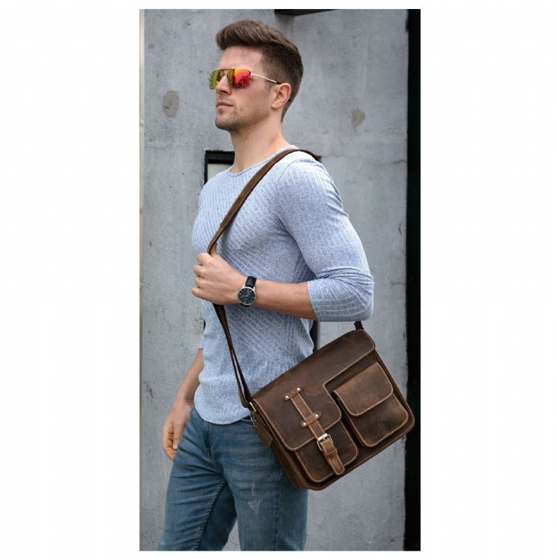 Ανδρικοί Χαρτοφύλακες Πολυτέλεια Exotic Leather Vintage Flap Crossbody Χαρτοφύλακας - Σκούρος Καφές