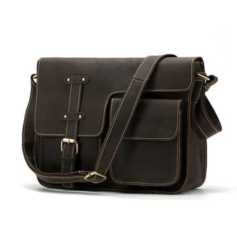 Ανδρικοί Χαρτοφύλακες Πολυτέλεια Exotic Leather Vintage Flap Crossbody Χαρτοφύλακας - Σκούρος Καφές